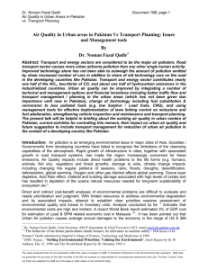 Air Quality in Urban areas in Pakistan Vs Transport Planning: Issues
