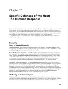 Chapter 17 Specific Defenses of the Host: The Immune Response