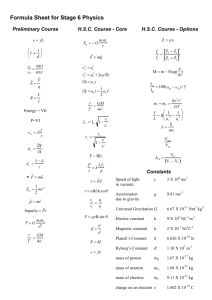 Formula Sheet for Stage 6 Physics