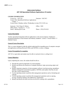 Abbreviated Syllabus AST 236 Specialized Software Applications