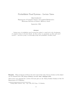 Probabilistic Proof Systems { Lecture Notes