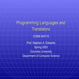 Programming Languages and Translators Programming Languages
