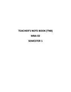 TEACHER'S NOTE BOOK (TNB) MBA 02 SEMESTER 1