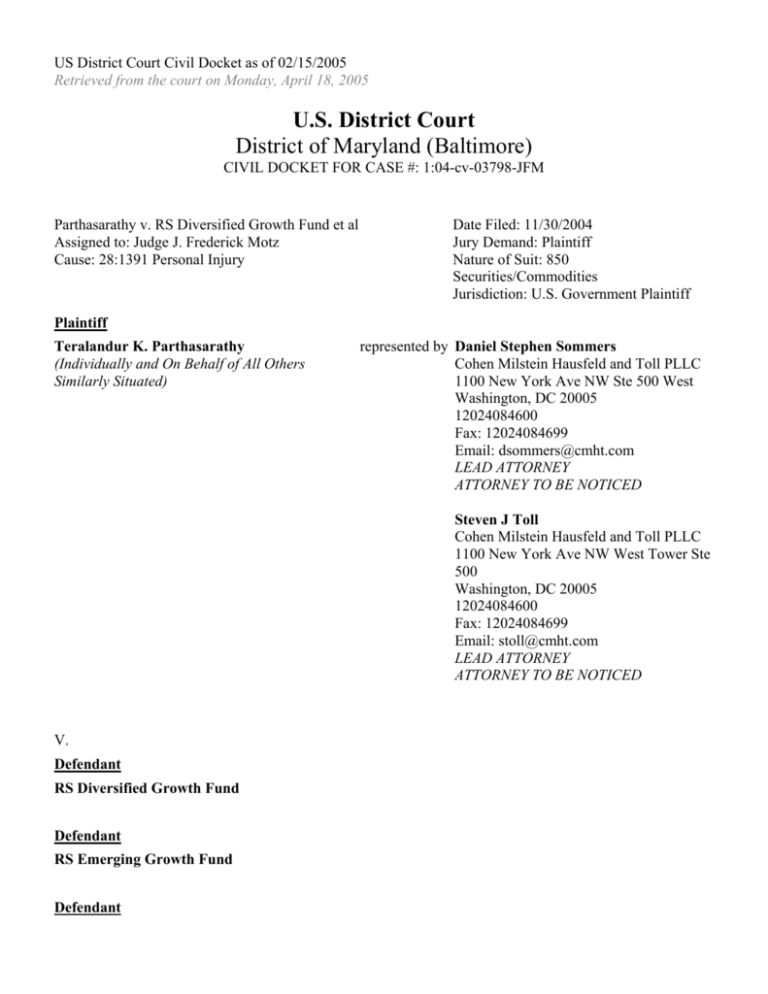Parthasarathy V RS Diversified Growth Fund Et Al 04 CV