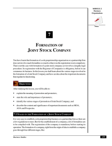 7 FORMATION OF JOINT STOCK COMPANY