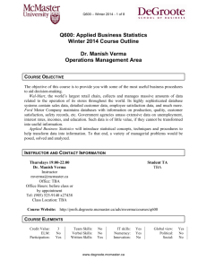 Q600: Applied Business Statistics Winter 2014 Course Outline Dr
