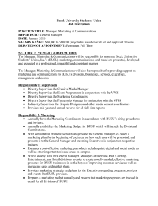 Brock University Students' Union Job Description POSITION TITLE