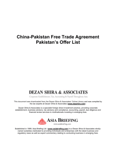 China-Pakistan Free Trade Agreement Pakistan's