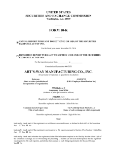 FORM 10-K ART'S-WAY MANUFACTURING CO., INC.