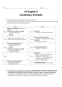 CP English 9 Vocabulary Schedule