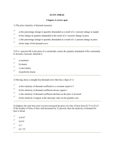 ECON 1900-02 Chapter 4 review quiz 1) The price elasticity of