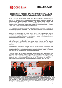 OCBC is first foreign bank to introduce full suite of statutory payment