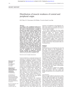 Distribution of muscle weakness of central and peripheral origin