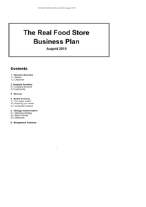The Real Food Store Business Plan August 2010
