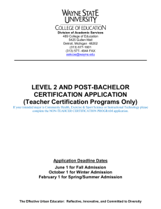 LEVEL 2 AND POST-BACHELOR CERTIFICATION APPLICATION