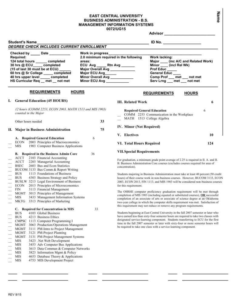 Degree Requirements - East Central University