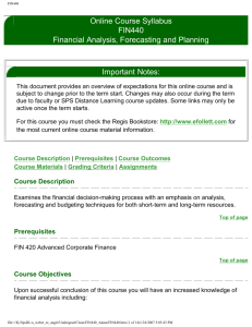 Online Course Syllabus FIN440 Financial Analysis, Forecasting and