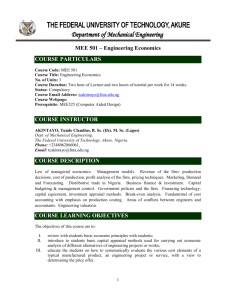 MEE 501 – Engineering Economics COURSE PARTICULARS
