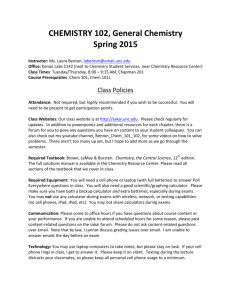 CHEMISTRY 102, General Chemistry Spring 2015