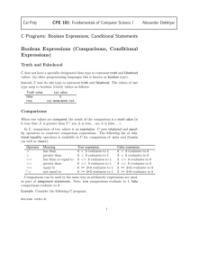 C Programs: Boolean Expressions, Conditional Statements Boolean