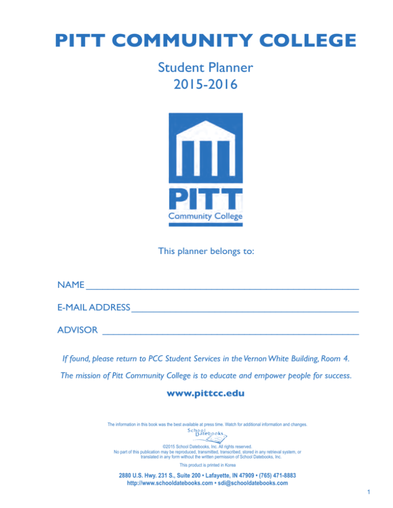 Student Handbook Pitt Community College