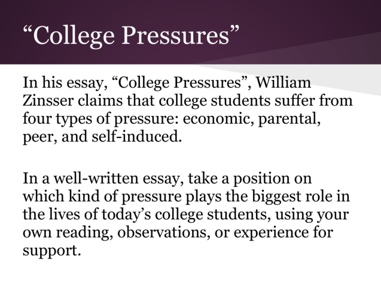 college pressures by william zinsser thesis
