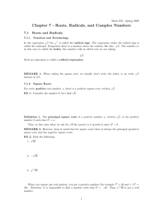 Chapter 7 - Roots, Radicals, and Complex Numbers