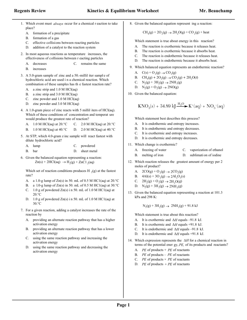 the & Equilibrium Regents Review Worksheet with answers.