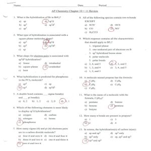 Name Date Period AP Chemistry Chapter 10+11 Review a) sp / d