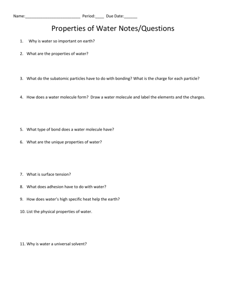 properties of water essay questions