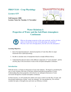 Water Relations I: Properties of Water and the SoilPlantAtmosphere