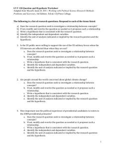 GVT 120 Question and Hypothesis Worksheet