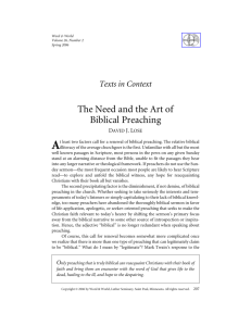 The Need and the Art of Biblical Preaching - Word & World
