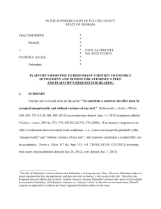 Plaintiff's Response to Defendant's Motion to Enforce