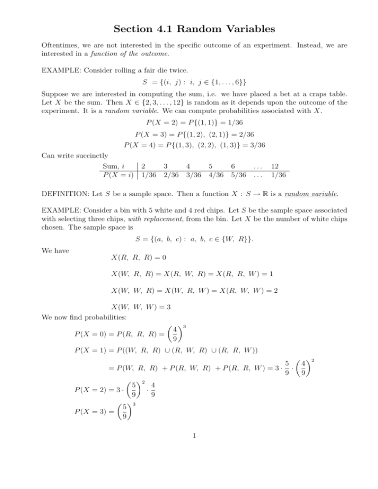 Section 4 1 Random Variables