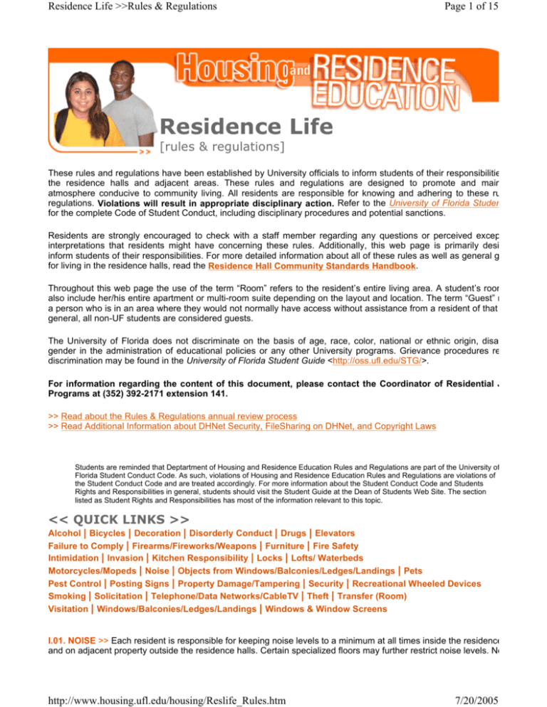 UF Residence Life Rules And Regulations 04 05