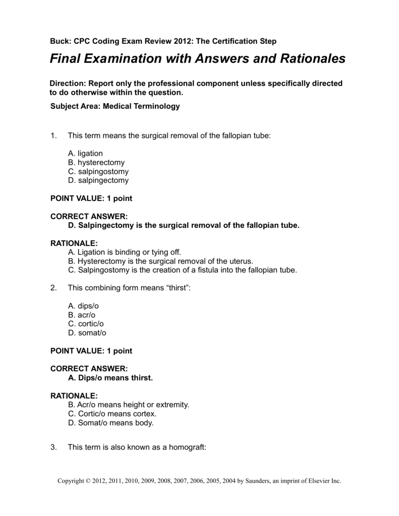 Final Examination With Answers And Rationales