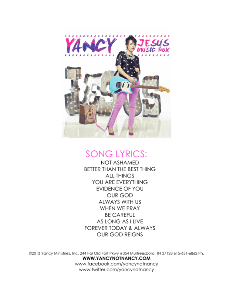 Song Lyrics Yancy Ministries Inc