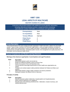 HIMT 1200 LEGAL ASPECTS OF HEALTHCARE