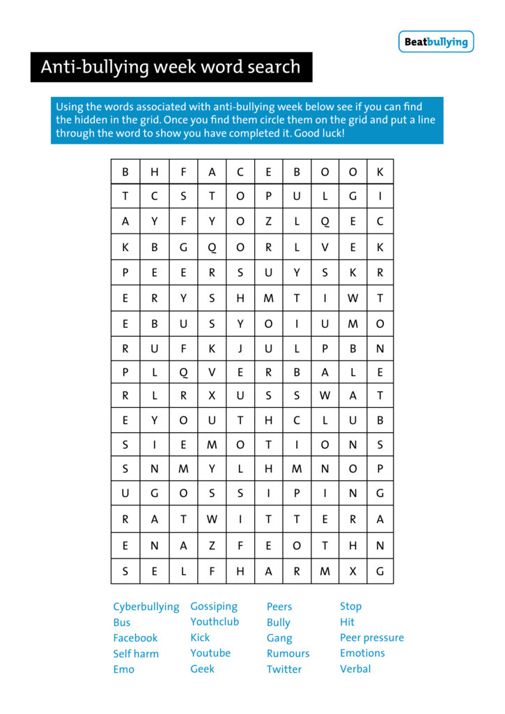 Anti Bullying Week Wordsearch