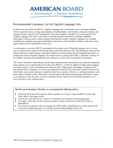 Recommended Literature List for English Language Arts