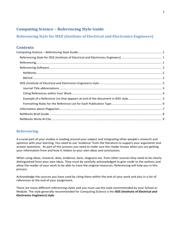 Computing Science Referencing Style Guide Contents