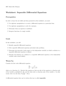 Worksheet: Separable Differential Equations