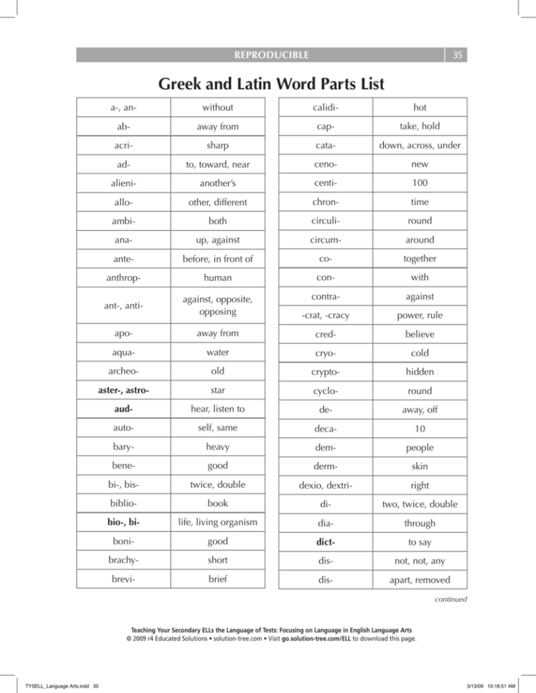 Greek And Latin Word List