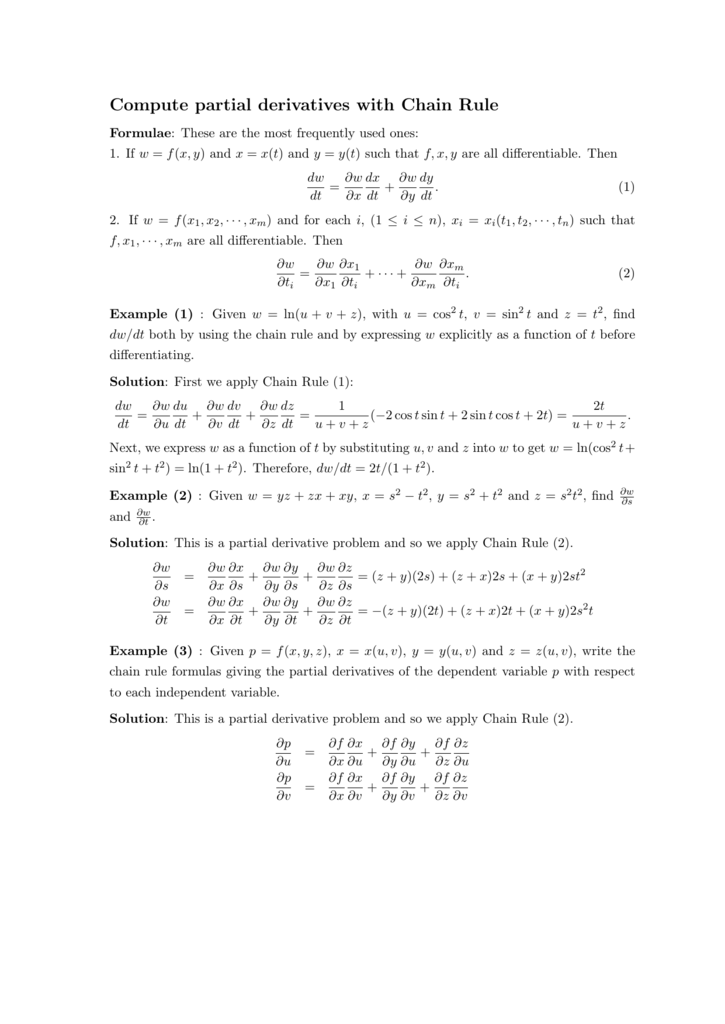 Compute Partial Derivatives With Chain Rule