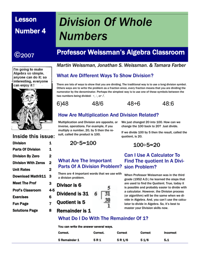 Division Of Whole Numbers Activities