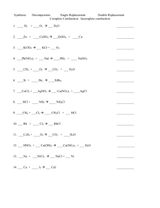 2012 Reaction Unit Types prediction names symbols coefficients