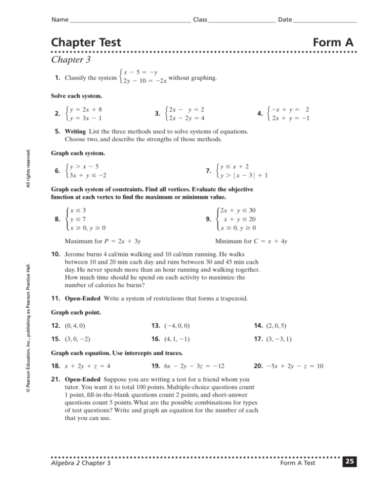 Systems Of Equations Multiple Choice Test Doc Tessshebaylo