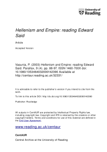 Hellenism and Empire: reading Edward Said - CentAUR