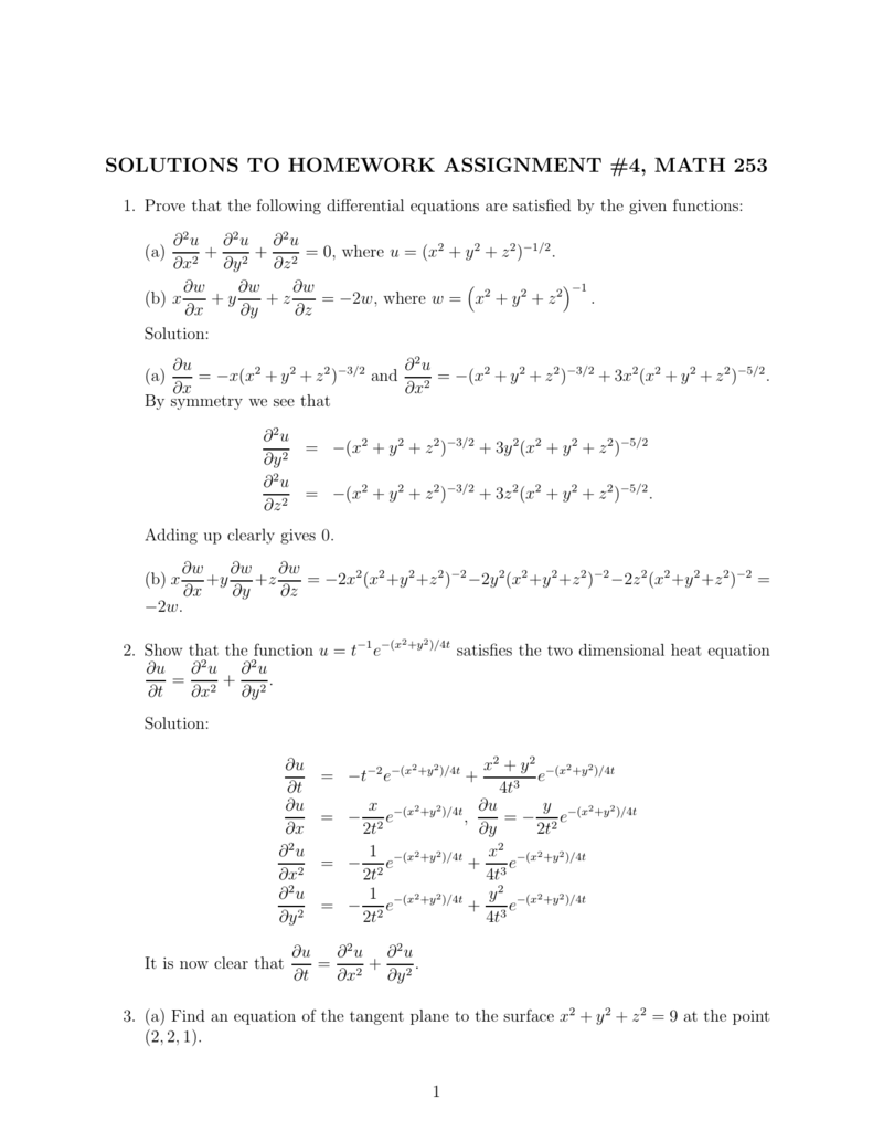 Solutions To Homework Assignment 4 Math 253